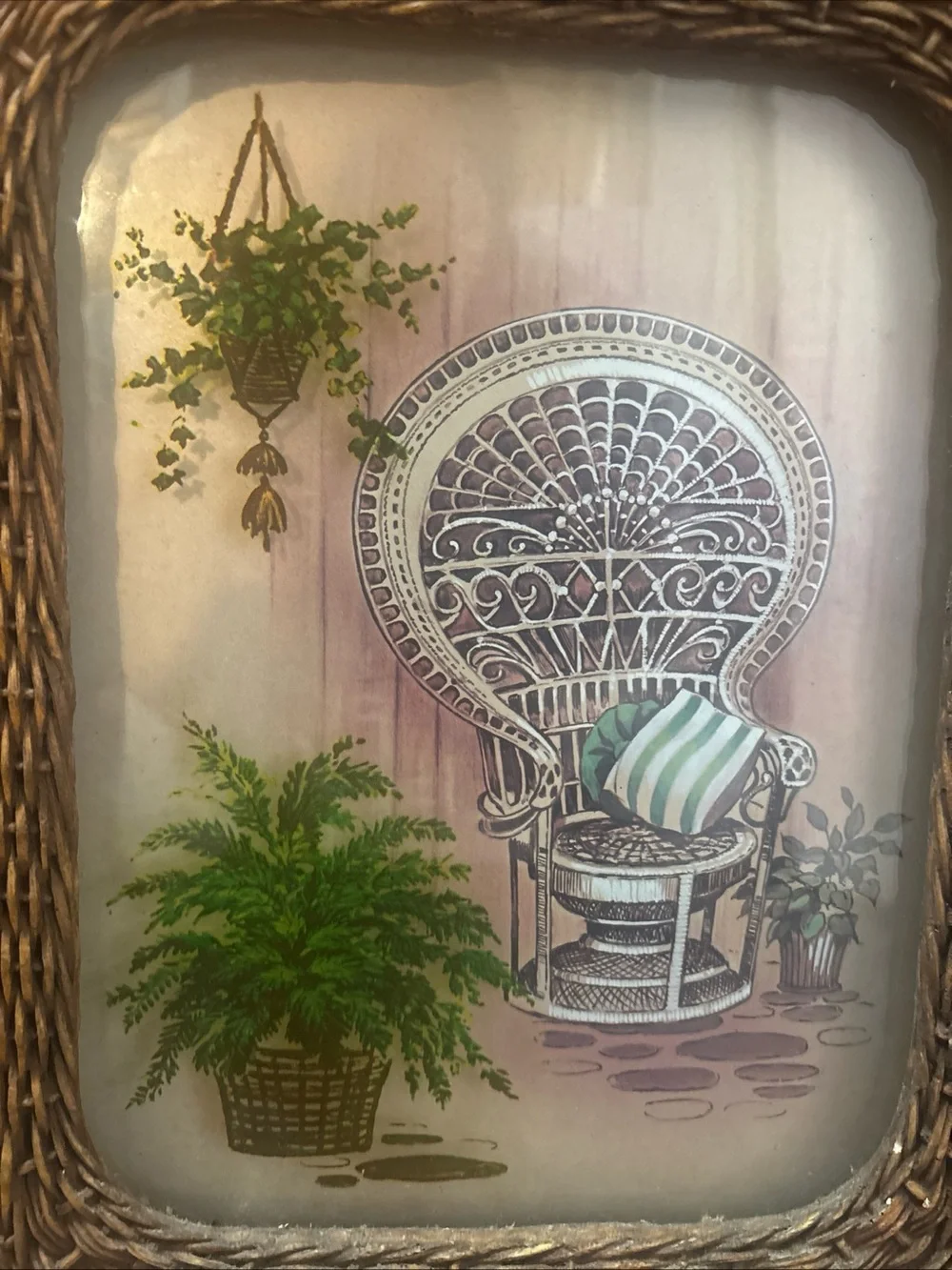 Wicker Framed Botanical Print Wall Art - Brown